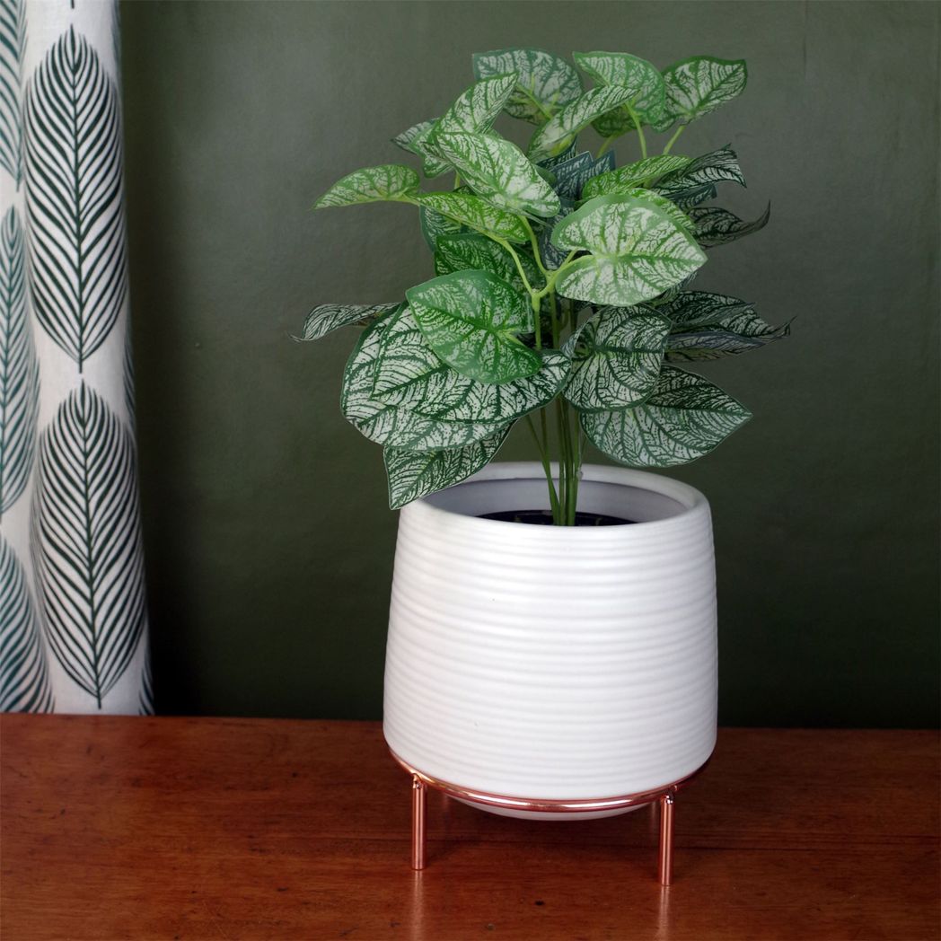 Modern White Ceramic Plant Pot with Gold Stand Indoor Home Decor