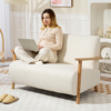 Cream sherpa loveseat showing comfortable foam seat