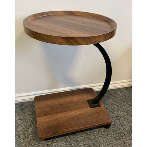 Dark wood effect side table with castors