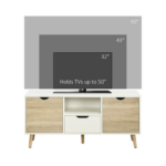 HOMCOM TV Unit Modern Cabinet Stand – Natural & White – Storage Drawer & Cabinets - Image 7