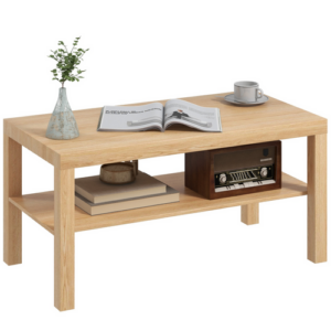 HOMCOM natural wood coffee table with storage shelf