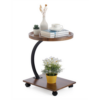 Modern wheeled side table beside sofa