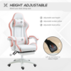 Pink racing gaming chair with integrated pull out footrest