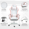 Pink gaming chair with five wheel swivel base and adjustable seat