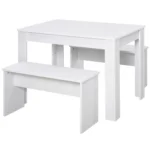 3 Piece Dining Table Set With 2 Benches White Kitchen Breakfast Furniture