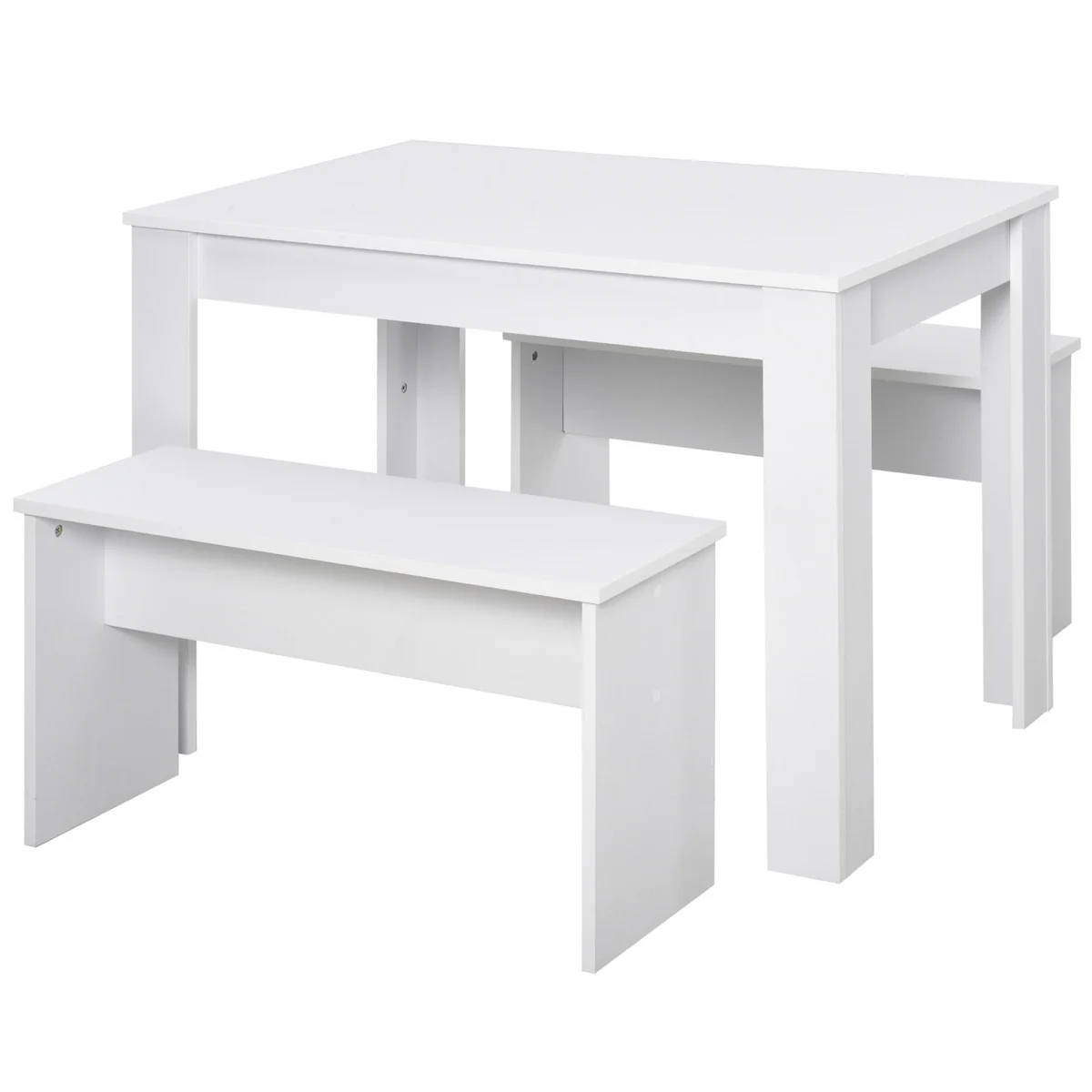 3-piece-dining-table-set-with-2-benches-white-kitchen-breakfast-furniture-1 3 Piece Dining Table Set With 2 Benches White Kitchen Breakfast Furniture