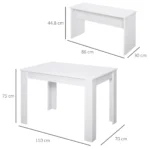 3 Piece Dining Table Set With 2 Benches White Kitchen Breakfast Furniture