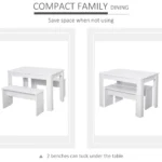 3 Piece Dining Table Set With 2 Benches White Kitchen Breakfast Furniture