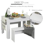 3 Piece Dining Table Set With 2 Benches White Kitchen Breakfast Furniture