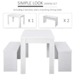 3 Piece Dining Table Set With 2 Benches White Kitchen Breakfast Furniture