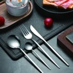 30pc Cutlery Dinner Set Stainless Steel Metal Stand Rack Forks Tea Spoons Polish