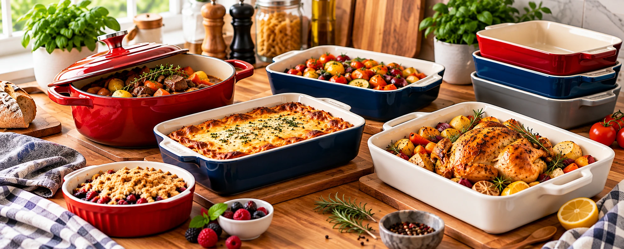 Ovenware with baking dishes, roasting trays and casserole cookware