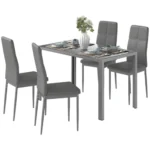 HOMCOM 5 Piece Glass Dining Set for 4 with Black Padded Chairs
