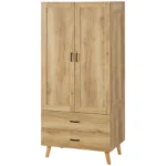 HOMCOM Natural 2 Door Wardrobe with 2 Drawers - Image 2