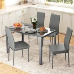 Modern grey Tempered Glass Dining Table and Four Chairs Set