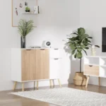 Natural wood effect storage cabinet with drawer