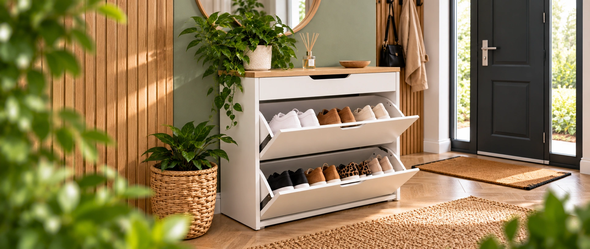Scandinavian Entryway with Shoe Storage shopping online place
