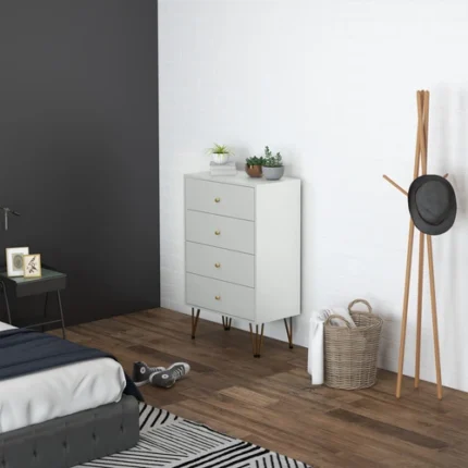 White 4 drawer bedroom storage cabinet front view