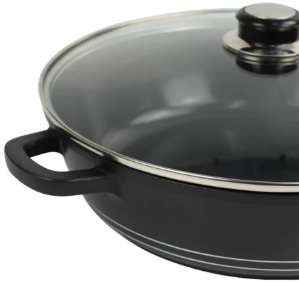 Die Cast Aluminium Induction Shallow Casserole 28cm Non Stick Glass Lid Pot