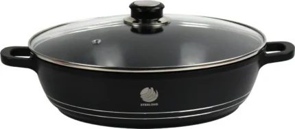 Die Cast Aluminium Induction Shallow Casserole 28cm Non Stick Glass Lid Pot