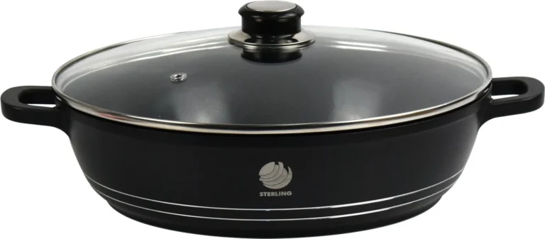 Die Cast Aluminium Induction Shallow Casserole 28cm Non Stick Glass Lid Pot