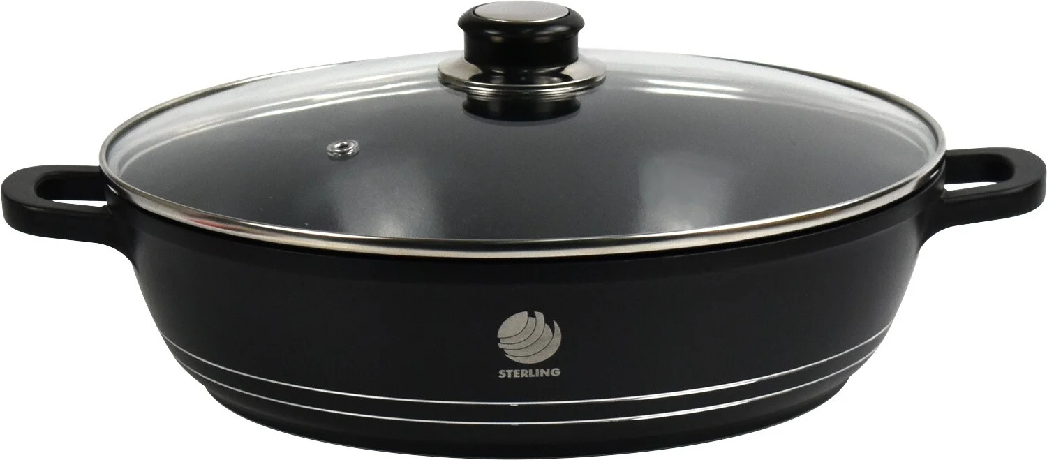 die-cast-aluminium-induction-shallow-casserole-28cm-non-stick-glass-lid-pot-1 Die Cast Aluminium Induction Shallow Casserole 28cm Non Stick Glass Lid Pot