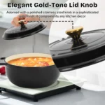 Non-Stick Cast Iron Dutch Oven With Lid, 5-Quart Enamel Casserole Pot Black