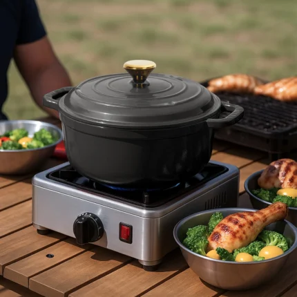 Non-Stick Cast Iron Dutch Oven With Lid, 5-Quart Enamel Casserole Pot Black