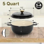 Non-Stick Cast Iron Dutch Oven With Lid, 5-Quart Enamel Casserole Pot Black