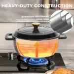 Non-Stick Cast Iron Dutch Oven With Lid, 5-Quart Enamel Casserole Pot Black