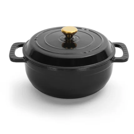 Non-Stick Cast Iron Dutch Oven With Lid, 5-Quart Enamel Casserole Pot Black