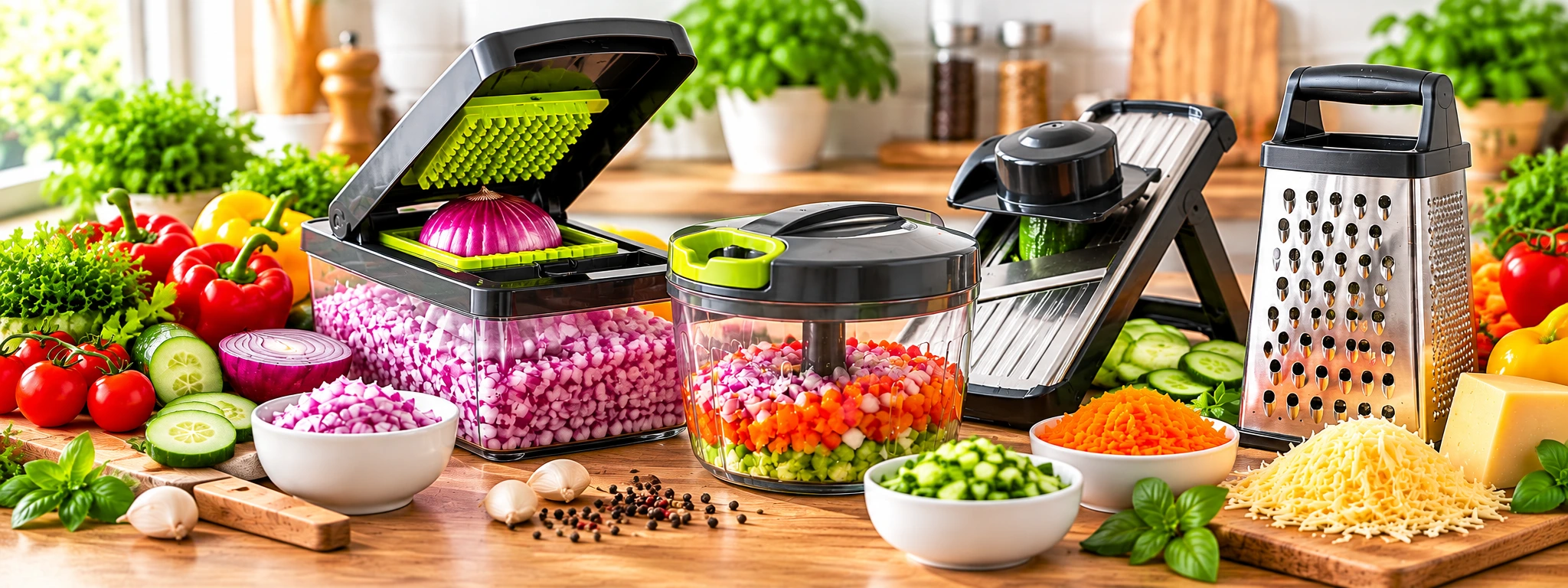Practical choppers, slicers and graters for preparing fresh ingredients.