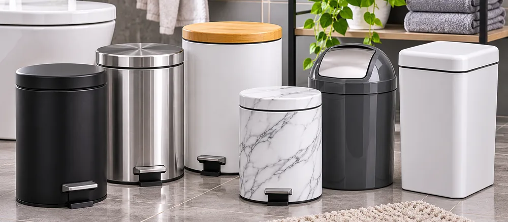 Modern bathroom bins in a contemporary bathroom setting