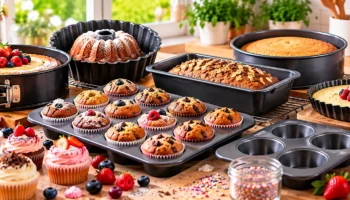 Versatile baking tins for cakes, muffins, cupcakes and homemade buns.