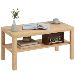 HOMCOM natural wood coffee table with storage shelf