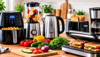 Modern kitchen appliances designed for convenient everyday cooking and food preparation.