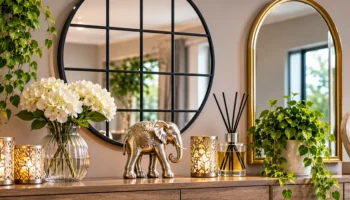 Stylish wall mirrors and decorative home accessories displayed in a contemporary interior